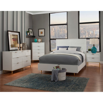 Origins by Alpine White Pearl Full Wood Panel Bed in White