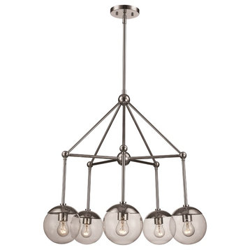 5 Light Pendant in Polished Chrome with Clear Glass