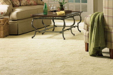 Example of a classic carpeted and beige floor living room design in Los Angeles