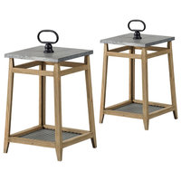 Fir Wood and Metal Lanterns, Set of 2