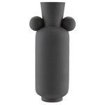 Currey & Company - Happy 40 Tall Black Vase - Proving our artisanal prowess with materials is our Happy 40 collection, which includes our Happy 40 Tall Black Vase. Each of the ceramic bodies of the seven vases in this family, inspired by the Art Decoratif period, are hand thrown. With the designs that have handles, they require great skill to adjust to the sides of each vase symmetrically. The necks of these decorative vases are straight, which means they do not have a circular edge at the mouth to reinforce them during baking; and the texture is hard to obtain, which means they have to be fired at a special temperature. We are introducing these objets d'art in a textured matte white and a textured matte black.