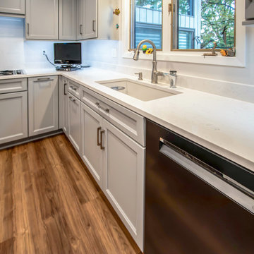 Custom Two Tone Gray Kosher Kitchen with Quartz Countertops