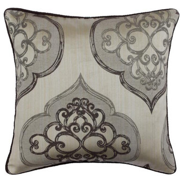 Handmade 16"x16" Damask Grey Jacquard Cushion Cover - Grey Damask Galore