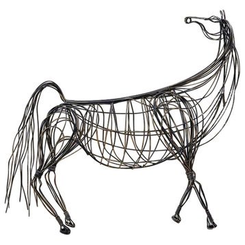 Rustic Bronze Wire Horse Sculpture 27" Metal Art Contemporary Open Modern