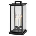 Hinkley - Weymouth 3-Light Outdoor Light In Black - Modernize your outdoor space without sacrificing the traditional appeal you long for. Weymouth's subtle yet overstated frame features a clean design, while its symmetrical lines evoke timeless elegance with a contemporary edge. The contrast candle sleeves in warm white balance the robust Black or Oil Rubbed Bronze aluminum cast frame. The beveled glass is an elegant touch to help refract the light.  This light requires 3 , 4W Watt Bulbs (Not Included) UL Certified.