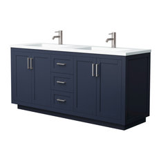 Miranda 72" Dark Blue DBL Vanity, 1.25" Thick Int. Sinks Top, Nickel Trim