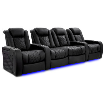TuscanyXL Ultimate Top Grain Leather Power Recliner, Onyx, Row of 4 Loveseat Center