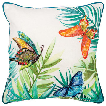 White Green Butterfly Bliss Decorative Throw Pillow