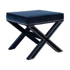 Nixon Velvet Upholstered Ottoman/Bench, Navy