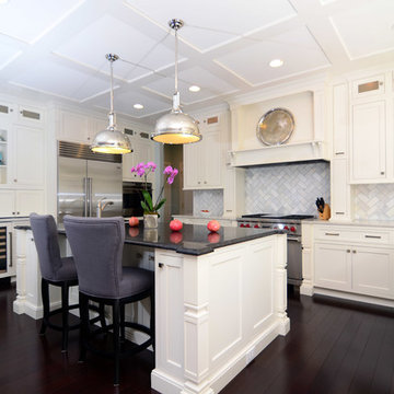 Open Plan Soft White Cabinets Contrasting Dark Floors