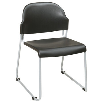 Work Smart STC Series Stack Chair with Plastic Seat and Back, Set of 2, Black