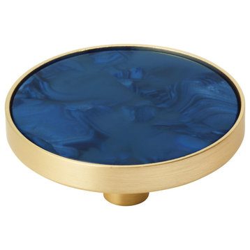 Round Cabinet Knob, 2 Pack, Gold/Navy Blue, 2 Inch, 51mm Diameter