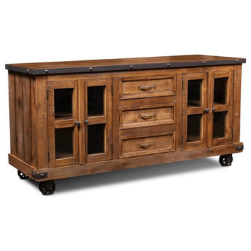 Sunset Trading Rustic City Wood Sideboard with Wheels in Distressed Oak