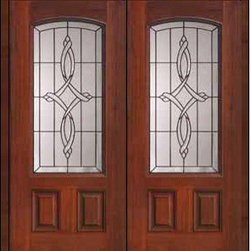 Prehung Double Door 80 Fiberglass Marsais 2 Panel Arch Lite Glass - Front Doors