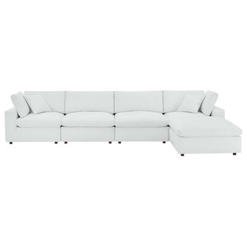 Commix Down Filled Overstuffed Vegan Leather 5-Piece Sectional Sofa, White