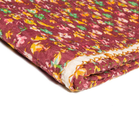 50"x70" Maroon Kantha Cotton Throw Blanket