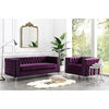 Jeannie Velvet 3-Seat Sofa Button Tufted With Metal Legs, Purple
