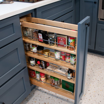 Vibrant and Colorful Kitchen with Custom Cabinetry and Calacatta Duolina Quartz