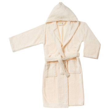 100% Premium Long-Staple Cotton Unisex Kids Hooded Bath Robe, Large,Ivory