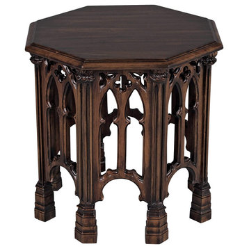 Traditional End Table, Hand Carved Solid Mahogany Wood, Unique Design