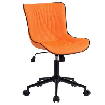 Younike Armless Upholstered Faux Leather Rolling Office Chair, Orange