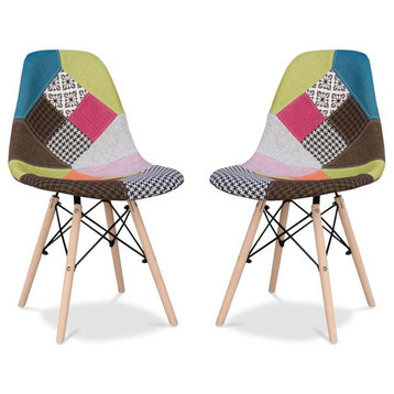 Aron Living Pyramid 17.5" Cotton and Wood Dining Chair in Multi-Color (Set of 2)