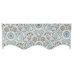 Ellis Curtain - Paisley Prism 50" x 15" Lined Duchess Filler Valance, Latte - Paisley print is one of the few textile patterns that never seems to fade from fashion and remains among the most distinctive patterns in design today. Enjoy the warm feel, crisp colors and updated look that the Paisley Prism will bring into your home. Made with 100-percent cotton duck fabric creates a smooth draping effect, soft texture and easy maintenance. A decorative and functional bottom rope corded edge creates a very nice contrast and clean crisp lines. Each Lined Duchess Filler Valance is constructed with a 3-inch rod pocket, 2-inch header and natural colored liner. Width is measured overall 50-Inch, length is measured overall 15-Inch from header top (ruffle above the rod pocket) to bottom of panel. For wider windows add multiple Filler Valances together. Can be combined with Paisley Prism 2-piece Lined Duchess Valance. Simply insert the filler valance between the 2-Duchess Valance panels for a customized fuller look. Paisley Prism Duchess Filler Valance can be combined with coordinating Paisley Prism Valances. Dry clean only.