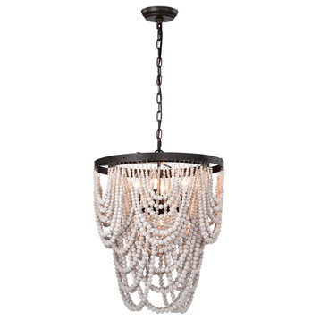 PD032/4 Siona 18" 4-Light Indoor Weathered White and Rustic Black Chandelier