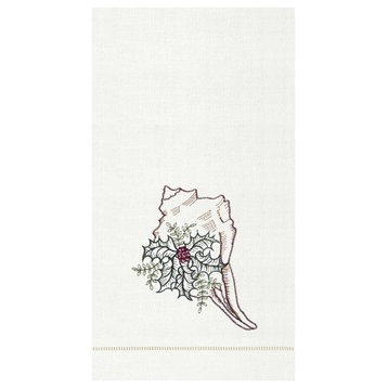 Conch Shell With Sprigs of Holly Kitchen Towel Christmas Holiday