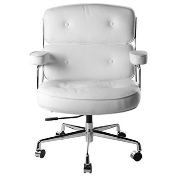 Modern Style Executive Office Chair Genuine Leather, White