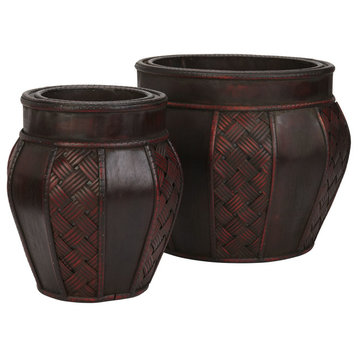 Wood and Weave Panel Decorative Planters, Set of 2
