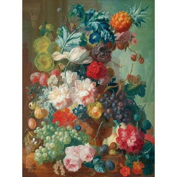 "Fruit and Flowers in a Terracotta Vase" Poster Print by Jan Van Os, 11"x14"