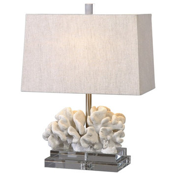 Coral Ivory Sculpture Table Lamp, Coastal Sea Shell White Beach Light