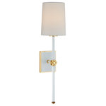 Visual Comfort & Co. - Lucia Medium Tail Sconce in Matte White and Crystal with Linen Shade - Exploring timeless shapes, the Lucia by Julie Neill effortlessly combines materials like a glass globe with jewel-set glass gems or metallic finishes with linen shades. The versatile collection will elevate interior spaces with a sophisticated touch.