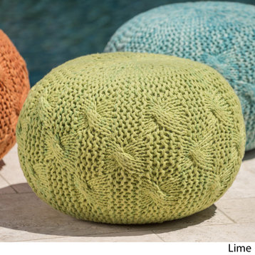 GDF Studio Ash Outdoor Handcrafted Modern Fabric Weave Pouf, Lime