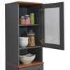 63" Tall Open Shelf Enclosed Storage Kitchen Pantry, Gray-Oak