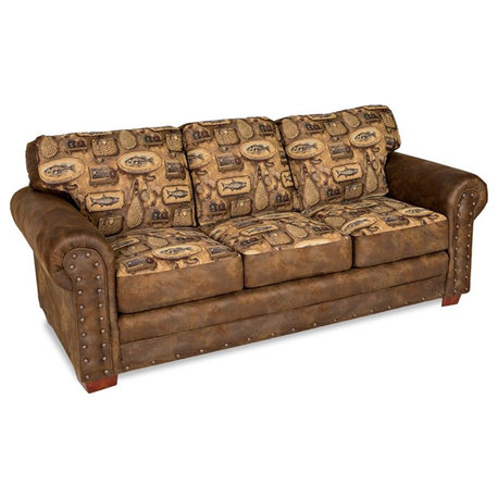 Pemberly Row Traditional Microfiber River Bend Sofa in Brown