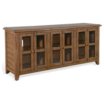 Pemberly Row Doe Valley 70" Transitional Wood TV Cabinet in Taupe Brown