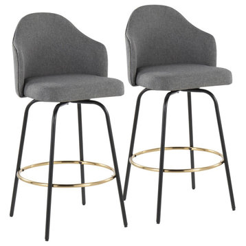 Lumisource Ahoy Bar Stool With Black Metal Legs/Round Gold Metal Footrest
