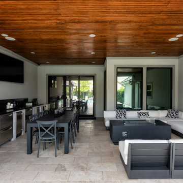 Custom Poolside Freestanding Arbor with Retractable Screens & Outdoor Kitchen
