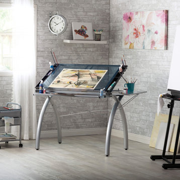 Futura Craft Station With Folding Shelf, Silver and Blue Glass
