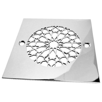 Square Shower Drain Cover, Moresque No. 2 Design by Designer Drains, Polished Stainless Steel