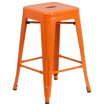 24" High Backless Orange Metal Indoor-Outdoor Counter Height Stool