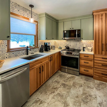 2-Tone Kitchen Design with Pistachio Painted and Hickory Stained Cabinetry