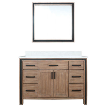 Lexora Ziva Bathroom Vanity, Rustic Barnwood, 48" Single Sink, Cultured Marble Top, Vanity, Countertop, Sink & Mirror