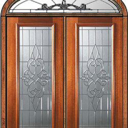 Pre-hung Transom Double Door 80 Wood Mahogany Courtlandt Full Lite Glass - Front Doors