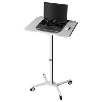 White Sit To Stand Mobile Laptop Computer Stand With Height Adjust