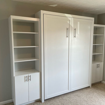Custom Built Vertical Queen Size Murphy Bed with Side Shelving & Cabinetry