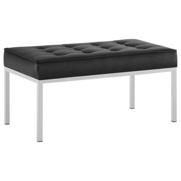 Fiona Black Tufted Medium Upholstered Faux Leather Bench