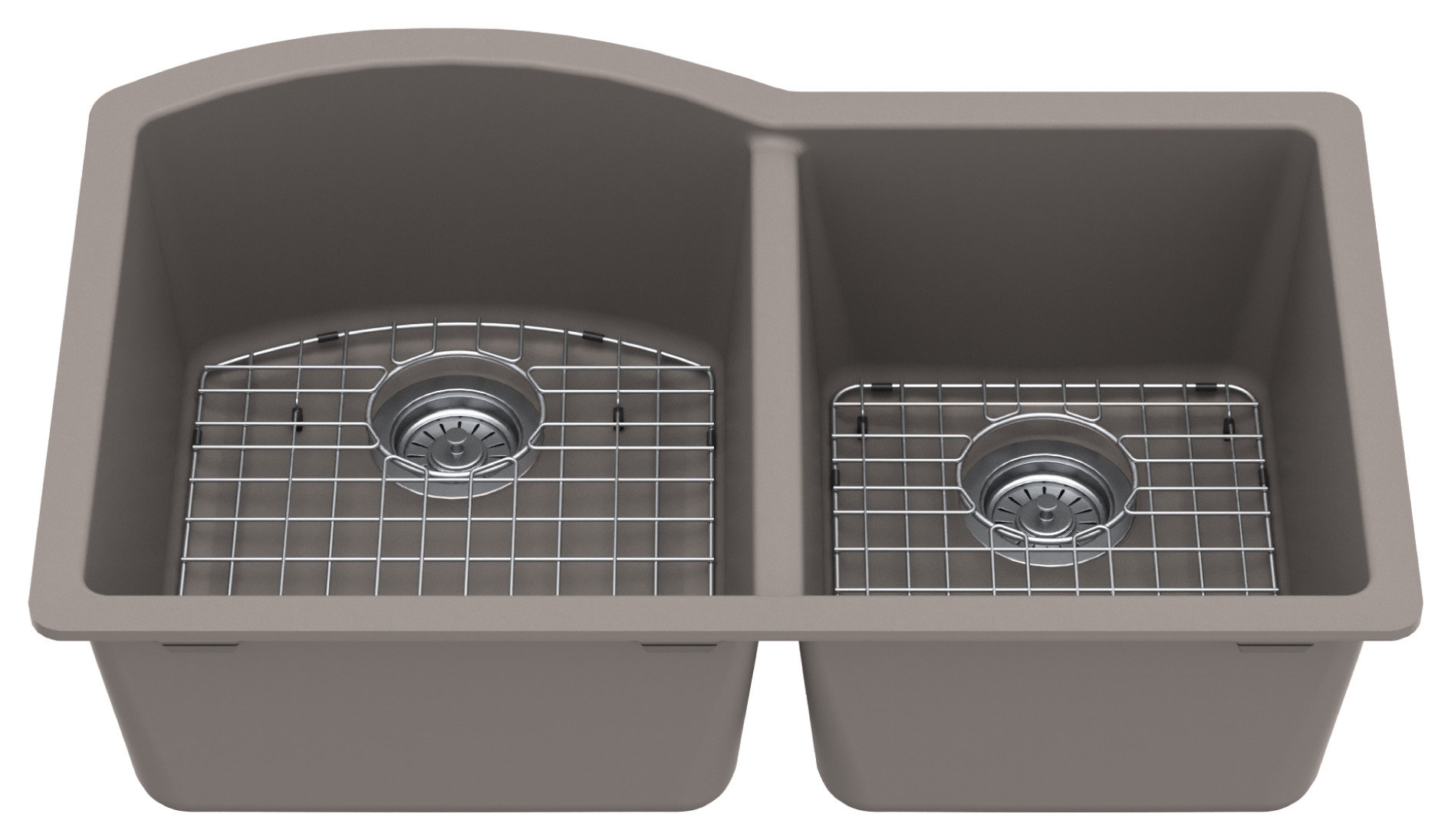 Karran Undermount Quartz 32" 60/40 Double Bowl Kitchen Sink Kit, Concrete